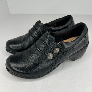 Clarks Womens 15260 Black Comfort Soft Cushion Leather Slip On Size 6.5 M Loafer